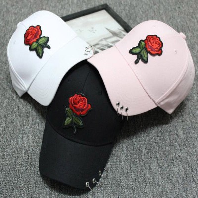 Unisex  Red Rose Baseball Cap Flower Embroidery Iron Ring Snapback Sun Hat  eb-86397161